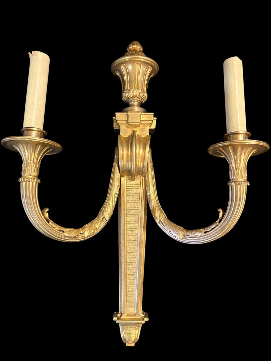 Pair Of Large Louis XVI Style Bronze Wall Sconces, 19th Century-photo-3