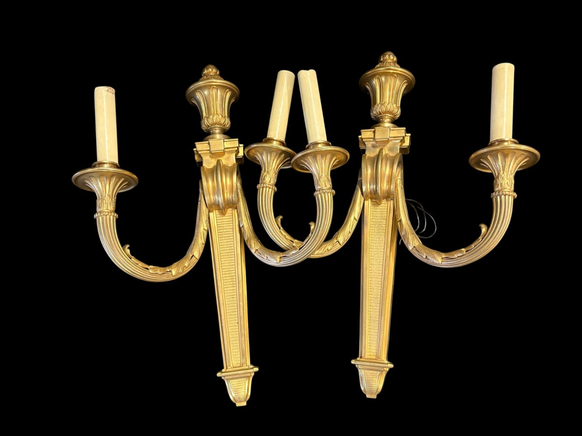 Pair Of Large Louis XVI Style Bronze Wall Sconces, 19th Century-photo-8