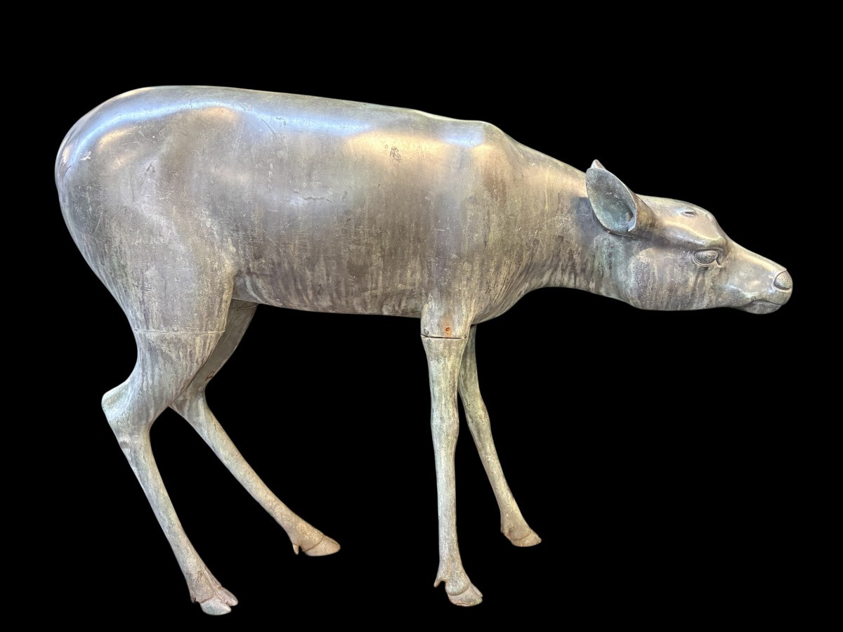 A Very Beautiful Pair Of 19th-century Bronze Deer.-photo-3