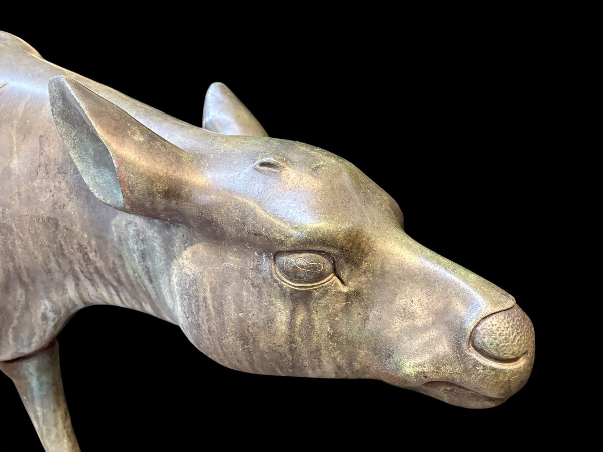 A Very Beautiful Pair Of 19th-century Bronze Deer.-photo-2