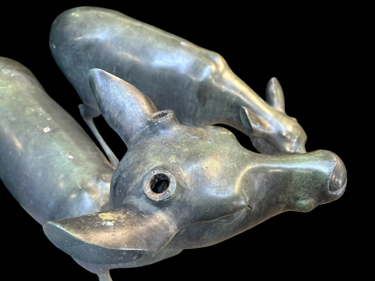 A Very Beautiful Pair Of 19th-century Bronze Deer.-photo-3