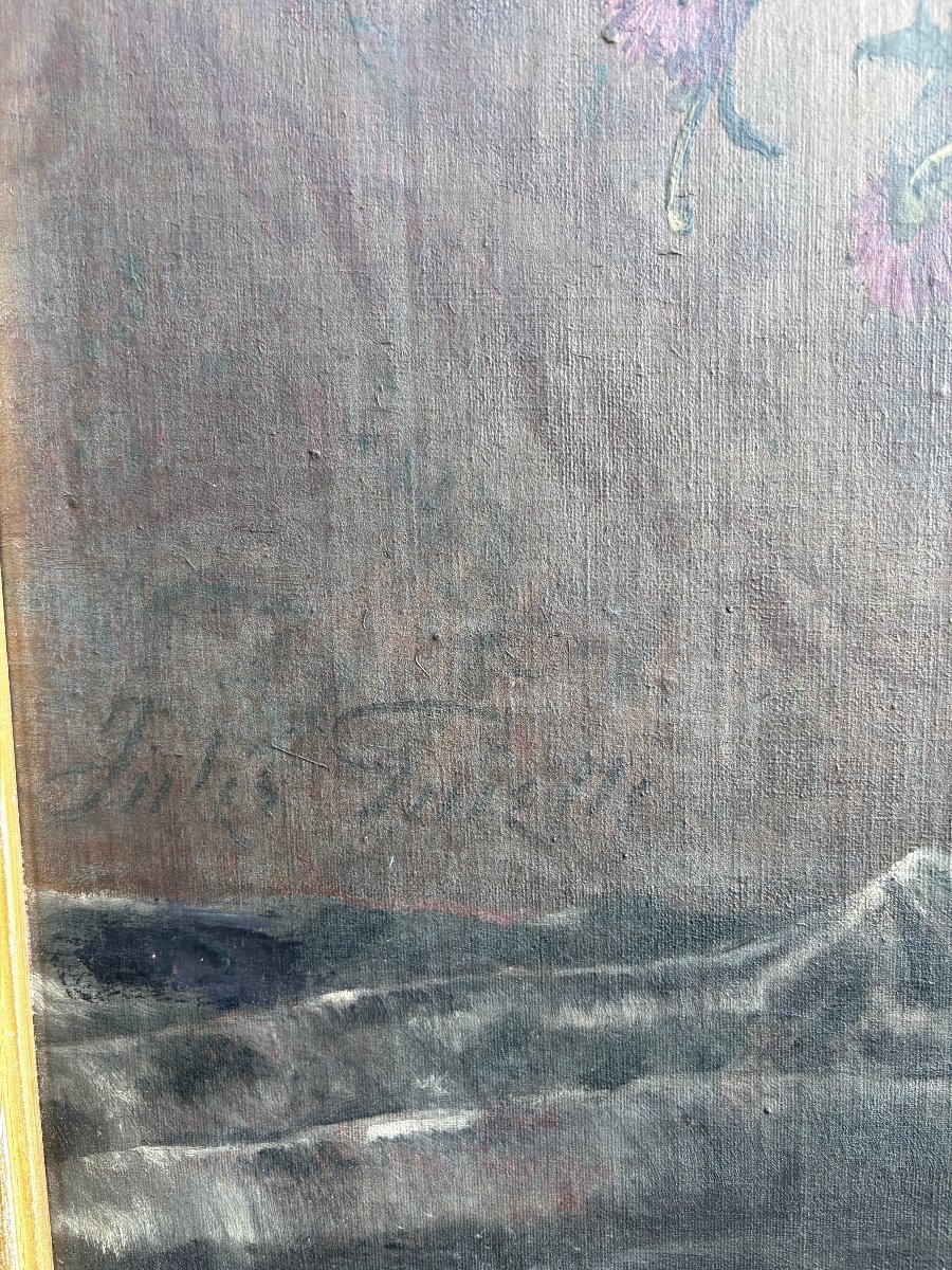 Large Painting (140 X 173.5 Cm) "bouquet Of Flowers In A Porcelain Vase" 19th Century.-photo-6