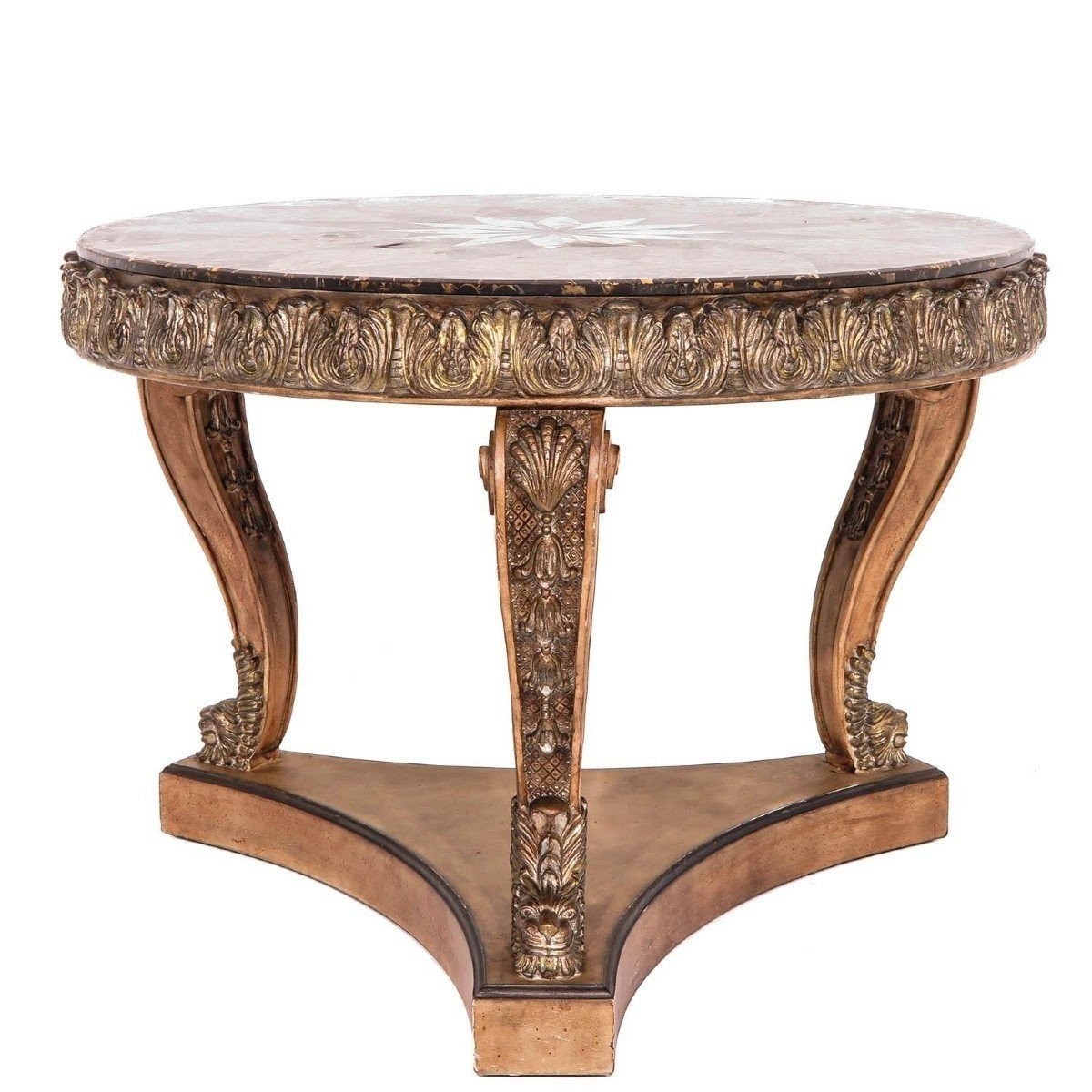 Decorative Center Table With Inlaid Marble Top, 20th Century.-photo-2