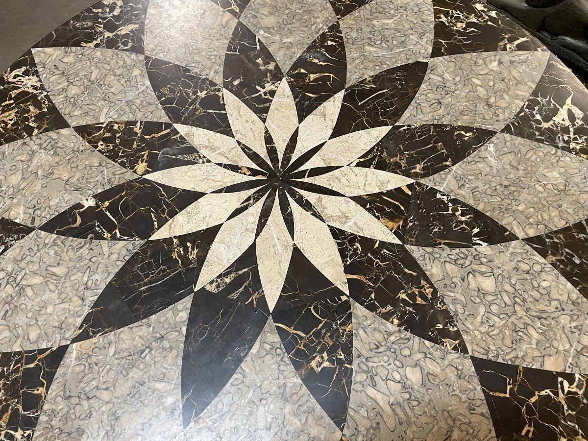 Decorative Center Table With Inlaid Marble Top, 20th Century.-photo-1