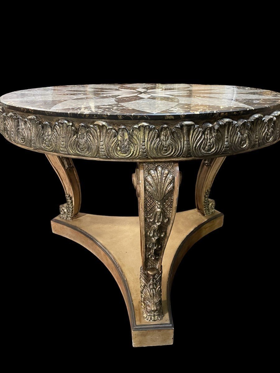 Decorative Center Table With Inlaid Marble Top, 20th Century.-photo-3