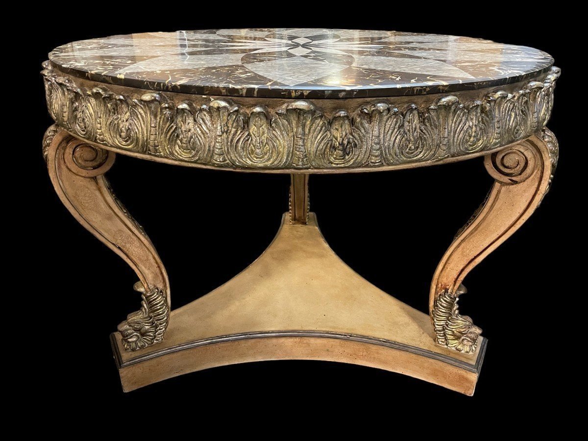 Decorative Center Table With Inlaid Marble Top, 20th Century.-photo-7