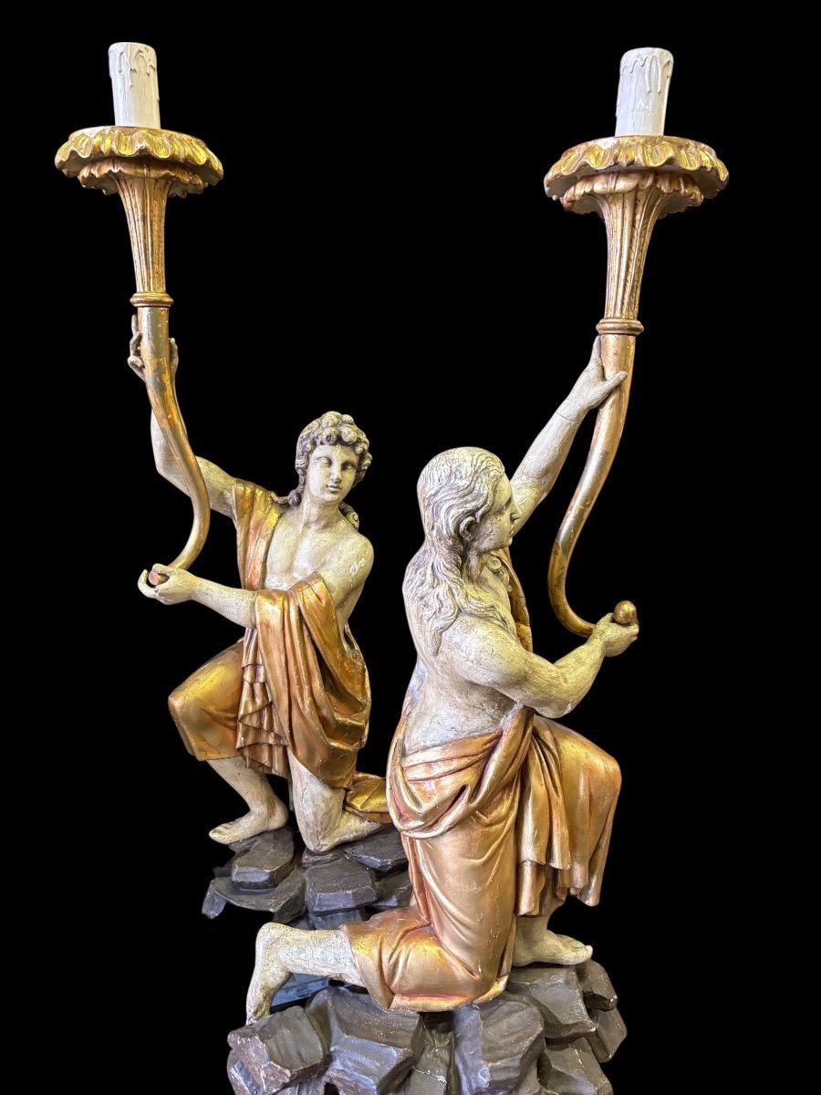 Pair Of Large Polychrome/gilt Wooden Sculptures/torchers From The 18th Century.-photo-6