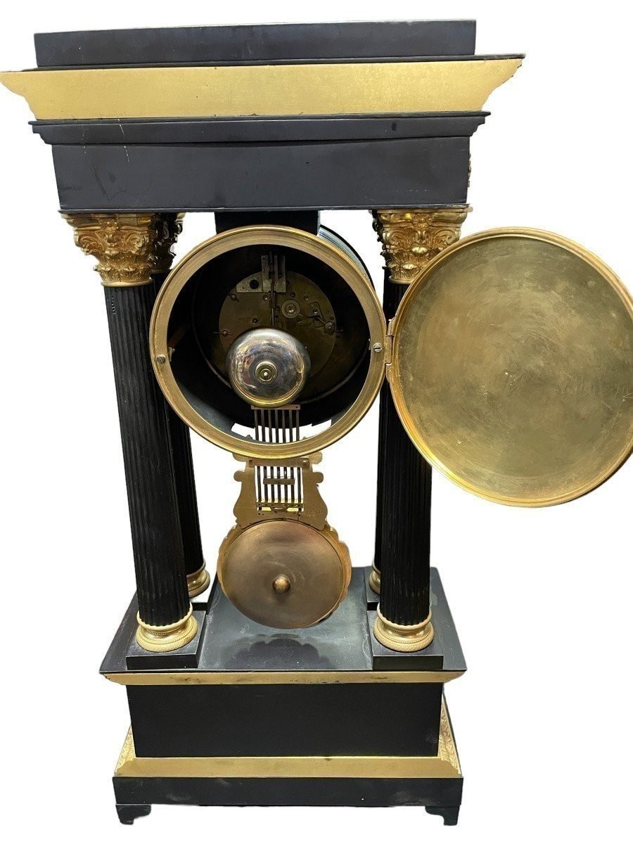 Large 19th Century Gilt And Patinated Bronze Portico Clock.-photo-8