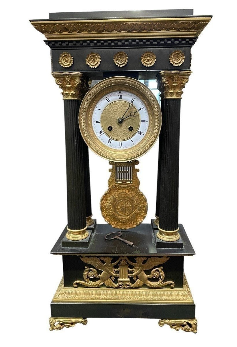 Large 19th Century Gilt And Patinated Bronze Portico Clock.