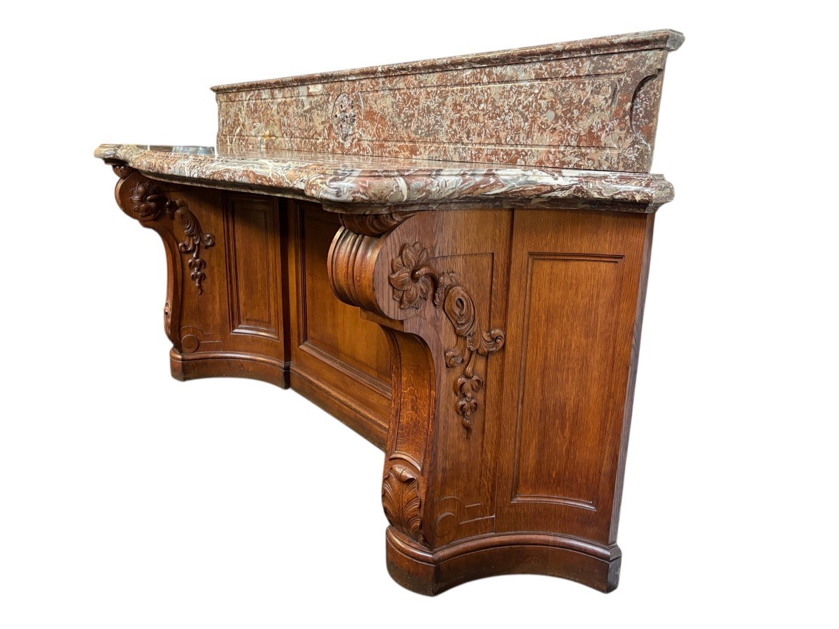 Large Curved Oak Console With Beautiful 19th-century Marble.-photo-3