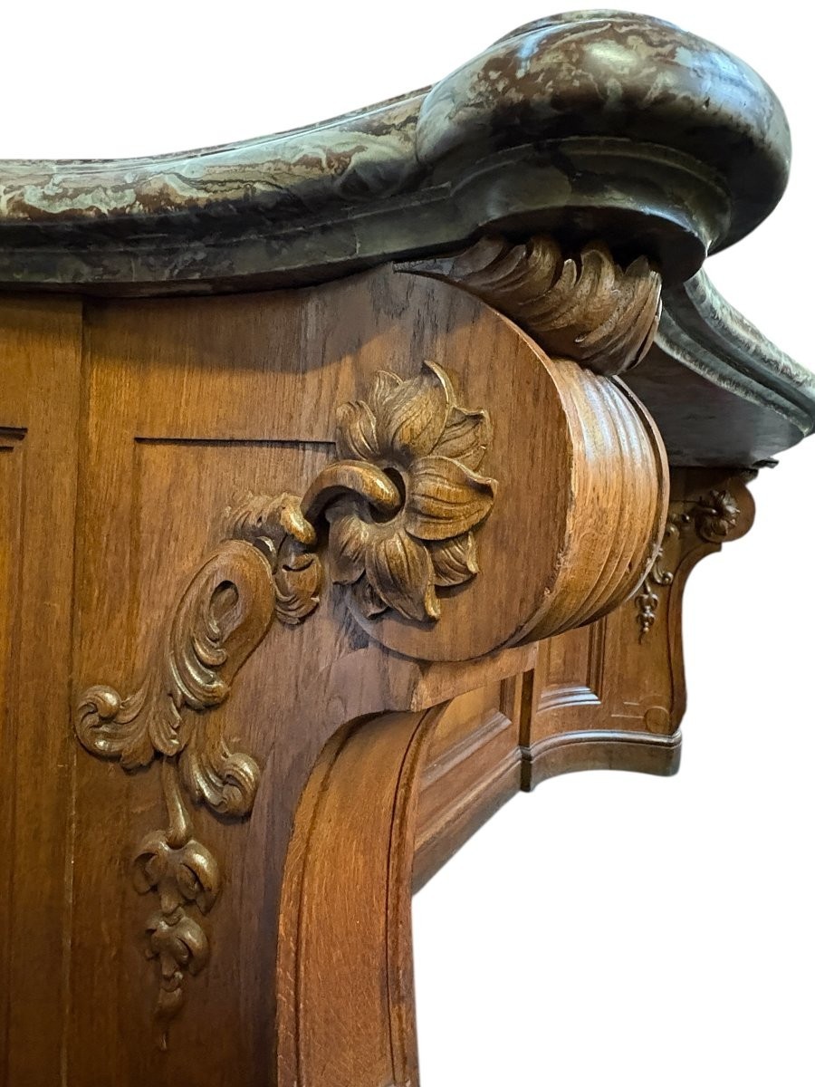 Large Curved Oak Console With Beautiful 19th-century Marble.-photo-4