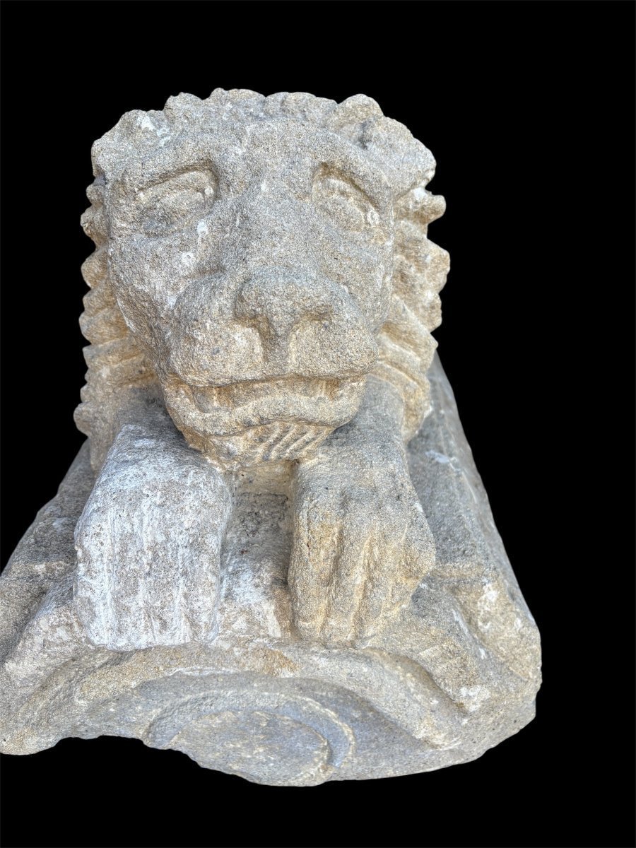 Paire de sculptures « lions couchés » en pierre de France du XVIIe siècle.-photo-2