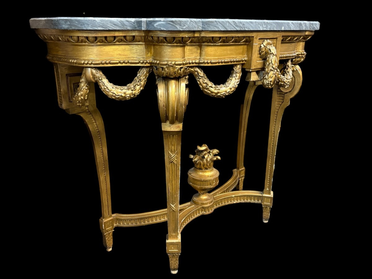Élégante console en bois doré de style Louis XVI 19ème.-photo-2