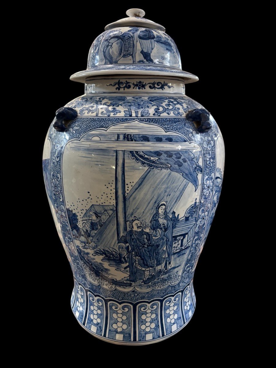 Grand vase chinois à couvercle en porcelaine du XXe siècle-photo-4