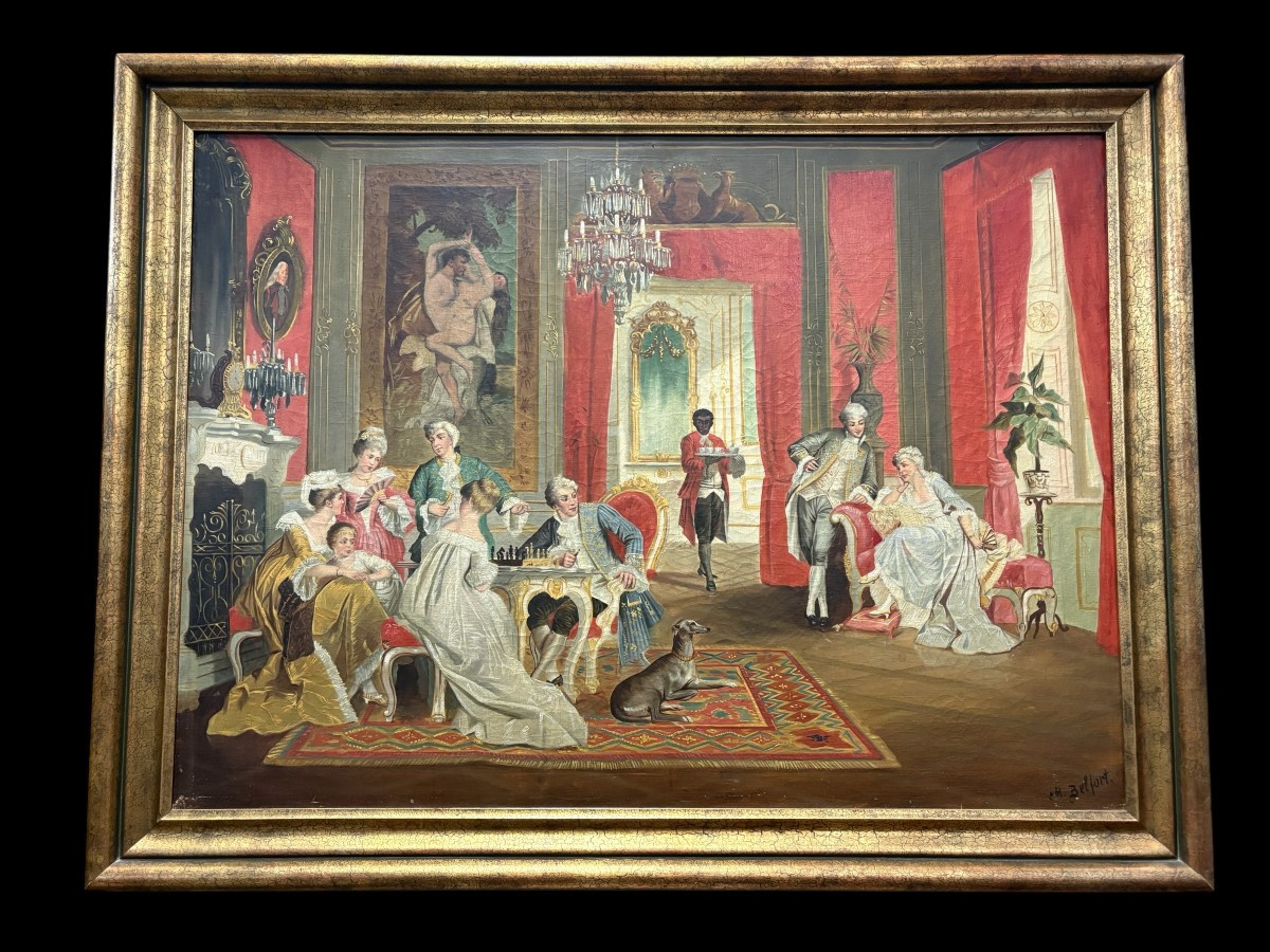 Peinture décorative à l'huile sur toile du XIXe siècle.-photo-2