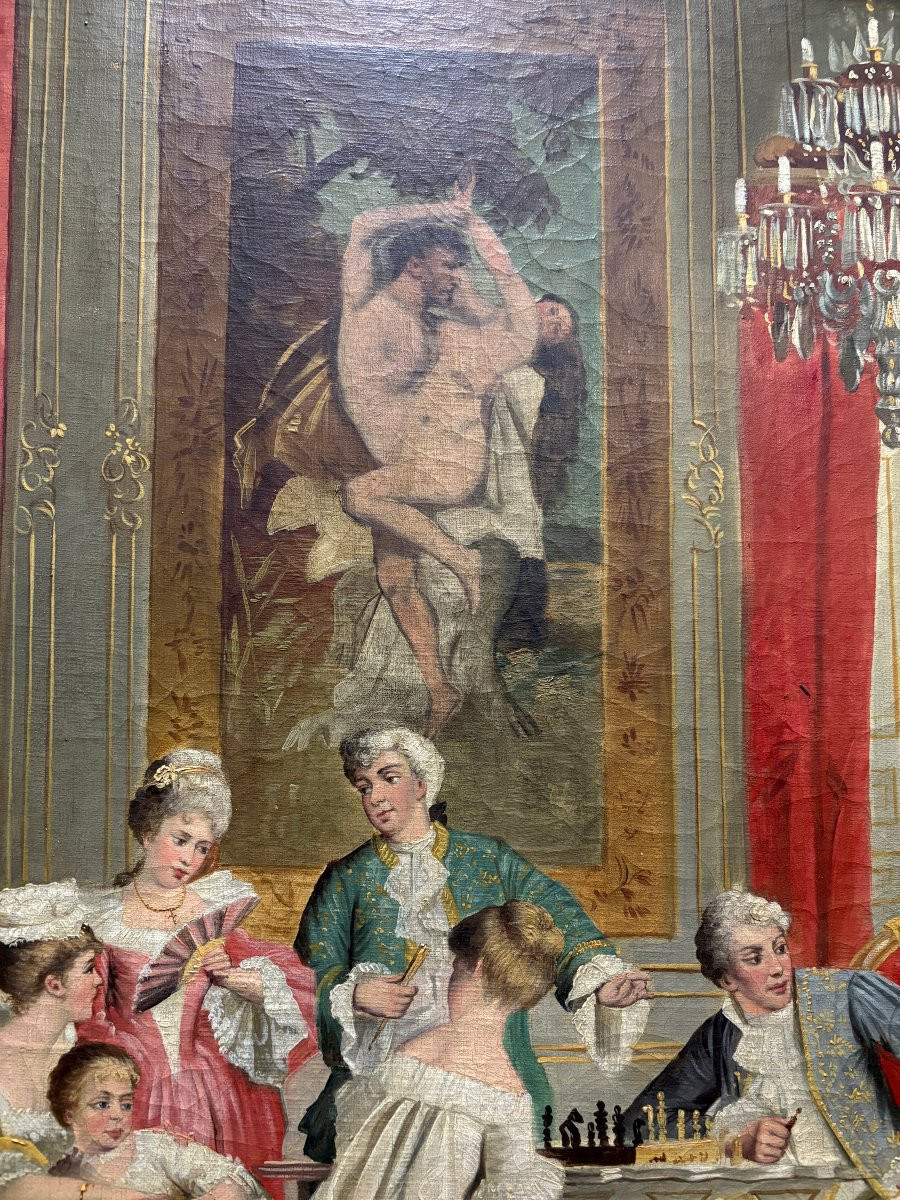 Peinture décorative à l'huile sur toile du XIXe siècle.-photo-2
