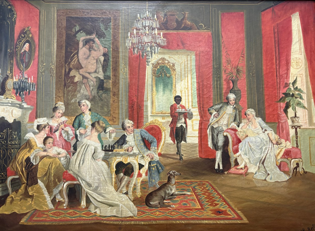 Peinture décorative à l'huile sur toile du XIXe siècle.