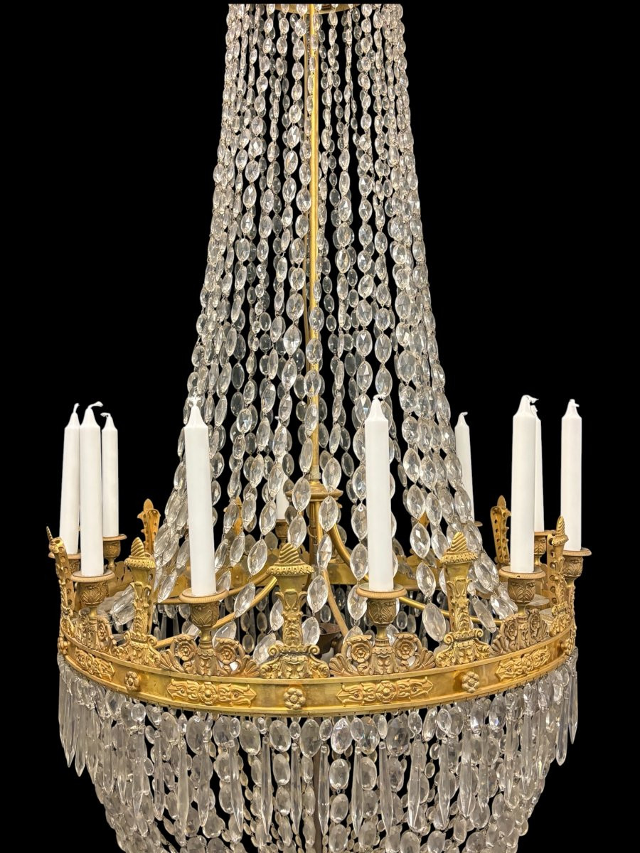 Very Large  ( 140 Cm ) Empire-style "pearl Bag" Chandelier, Circa 1900-photo-5