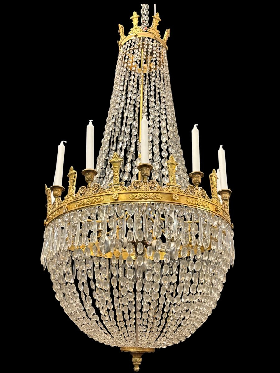 Very Large  ( 140 Cm ) Empire-style "pearl Bag" Chandelier, Circa 1900-photo-6