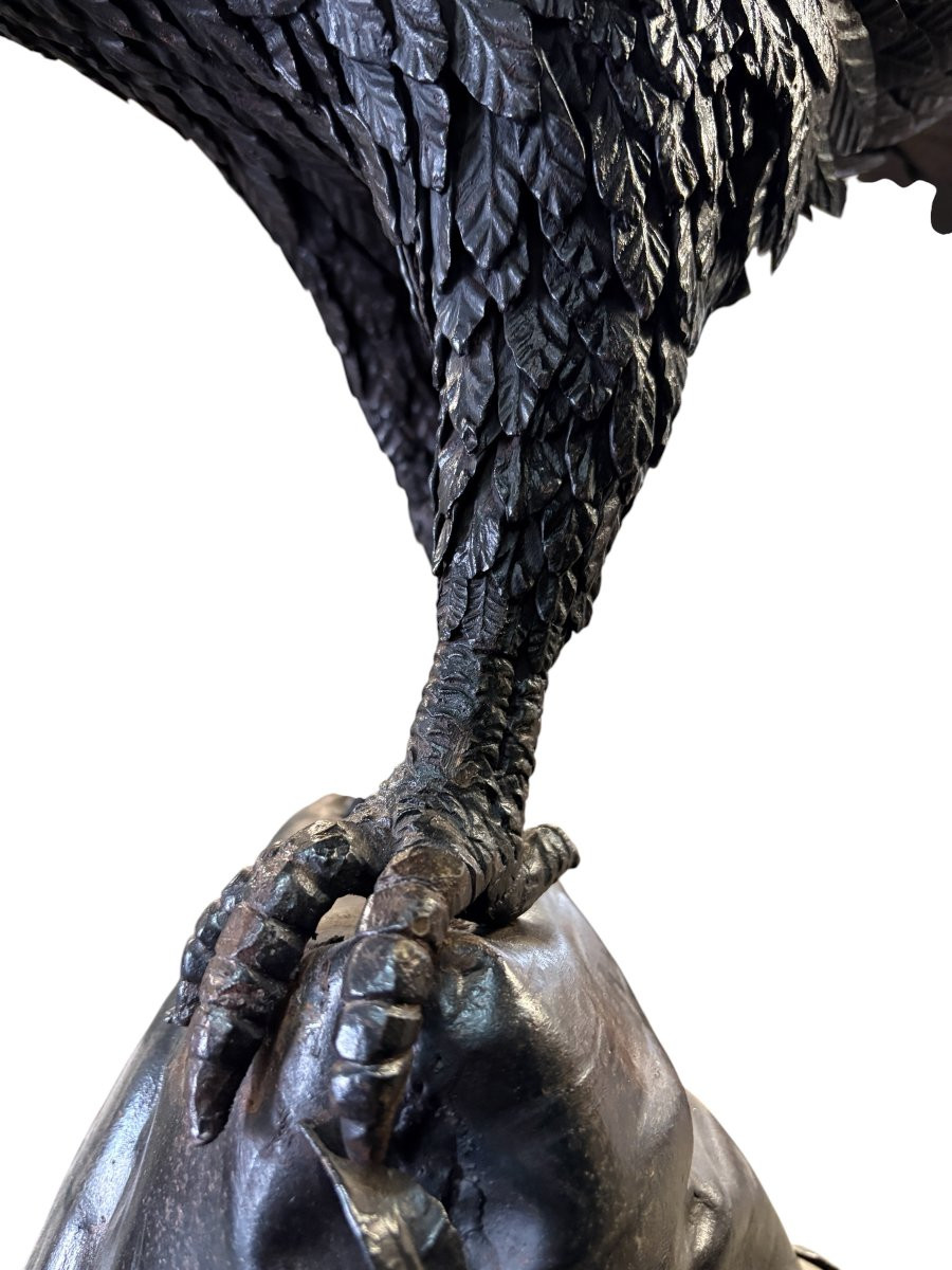 Large Eagle On Rock And Wrought Iron Base, 19th Century ( 200 Cm )-photo-6