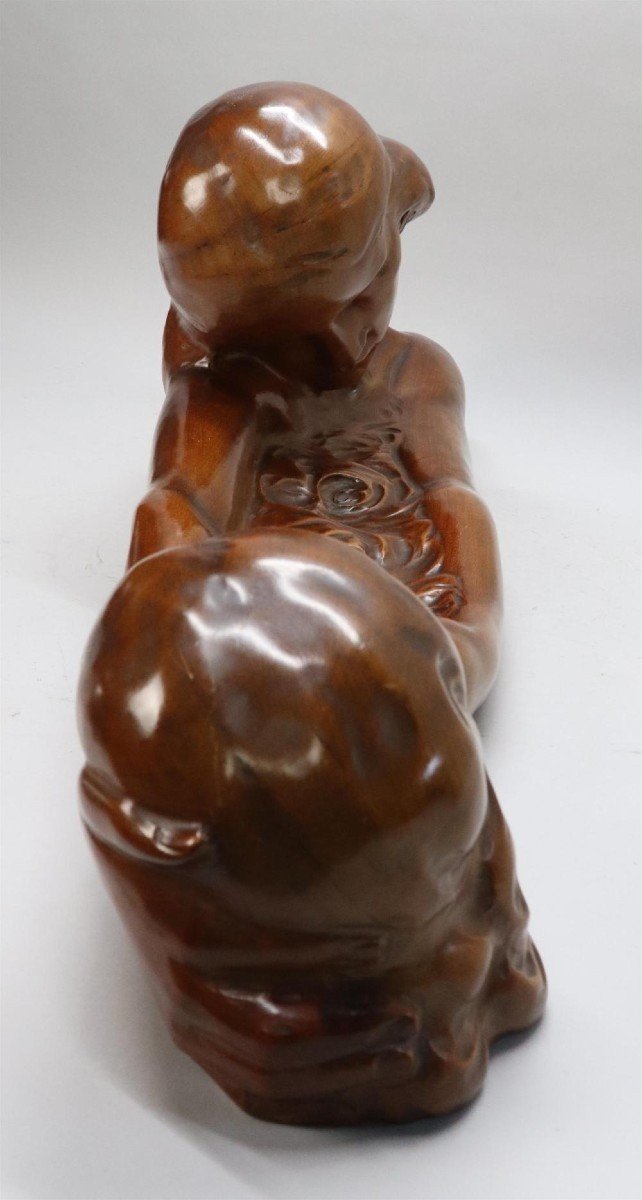 Pretty Art Deco Wooden Sculpture "mother With Hand Extended To Child".-photo-2