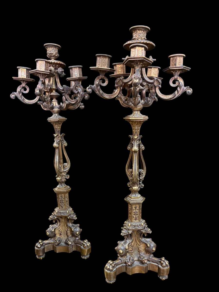 Garniture de cheminée romantique en bronze  Napoléon III-photo-4