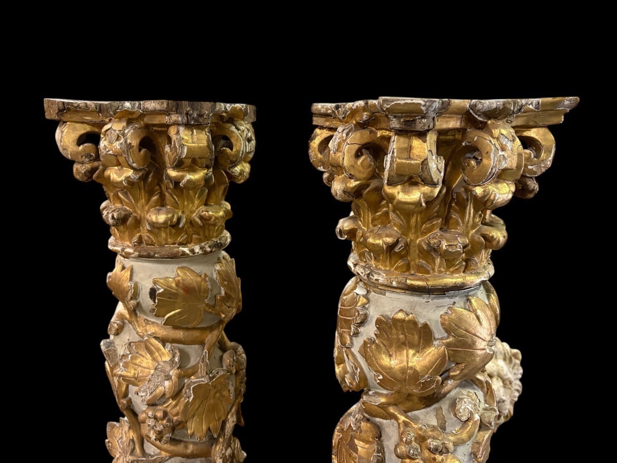 Paire de colonnes torsadées baroques du XVIIe siècle.-photo-2