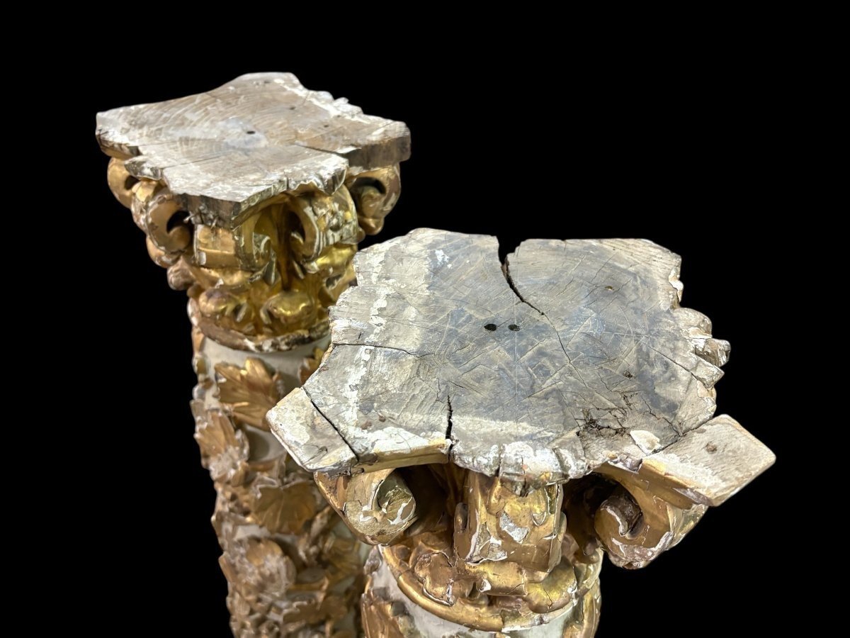 Paire de colonnes torsadées baroques du XVIIe siècle.-photo-1