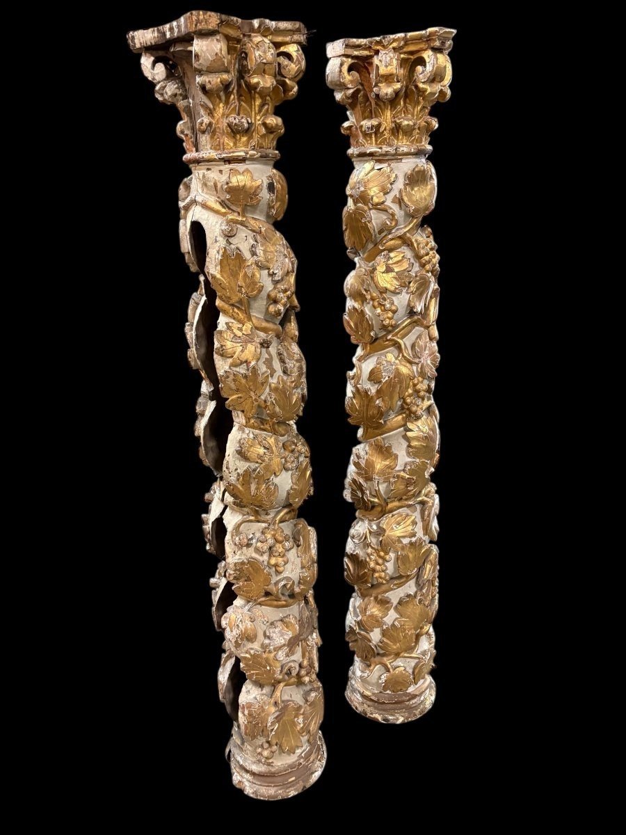 Paire de colonnes torsadées baroques du XVIIe siècle.-photo-7