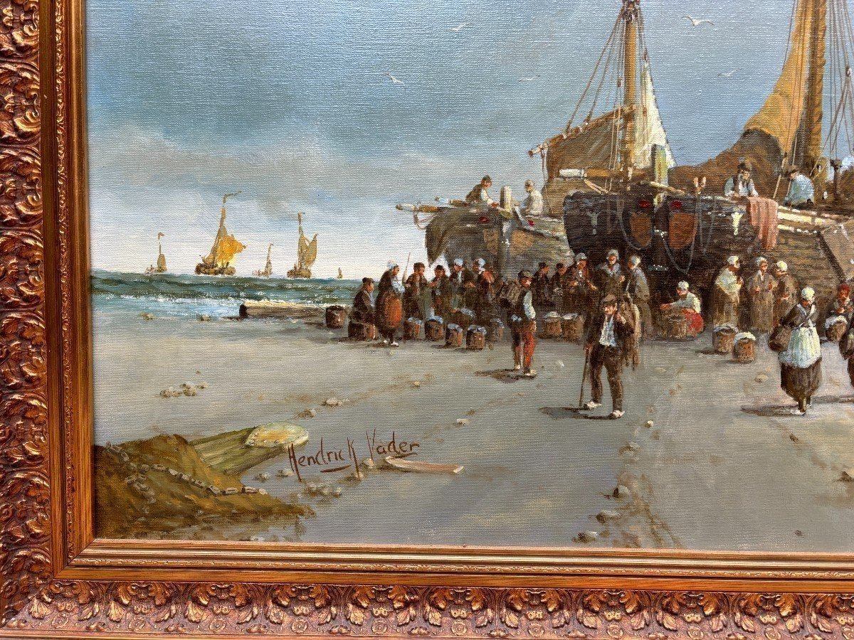 Large Decorative Painting "vue De La Plage" Oil On Canvas 20thc.-photo-6