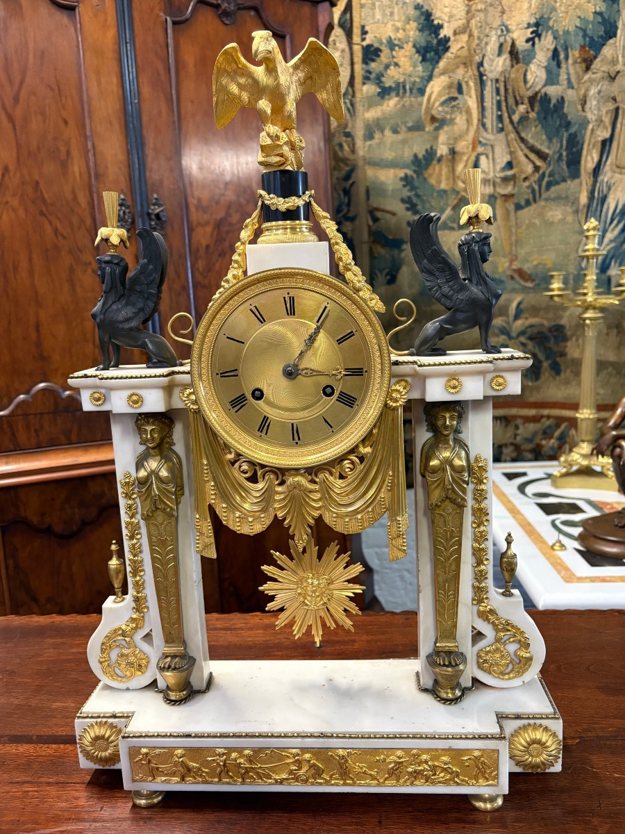 Large Empire-style Portico Clock ( 64,5 Cm ), 19th Century-photo-8