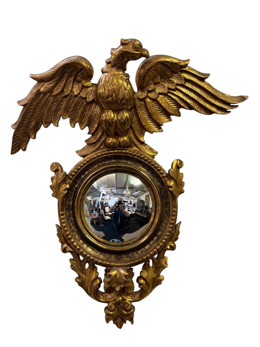 Pair Of Gilded Wood "eagles" Decorative Mirrors, Late 19th Century.-photo-2