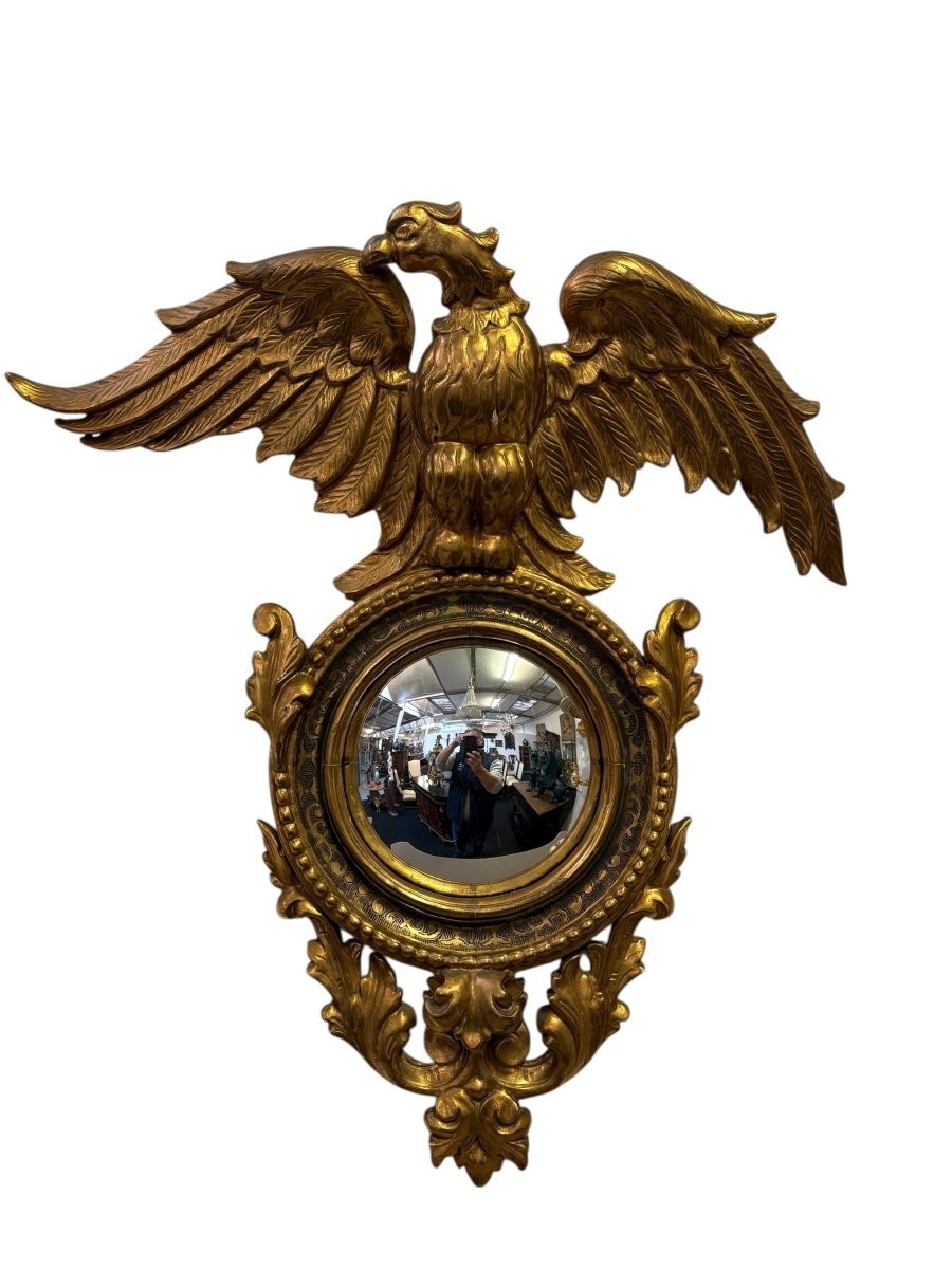 Pair Of Gilded Wood "eagles" Decorative Mirrors, Late 19th Century.-photo-3