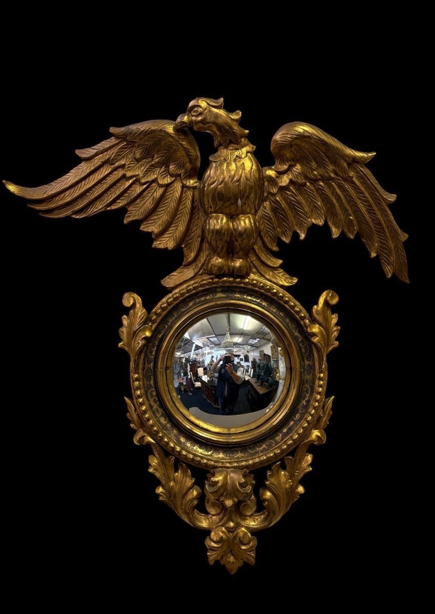 Pair Of Gilded Wood "eagles" Decorative Mirrors, Late 19th Century.-photo-6