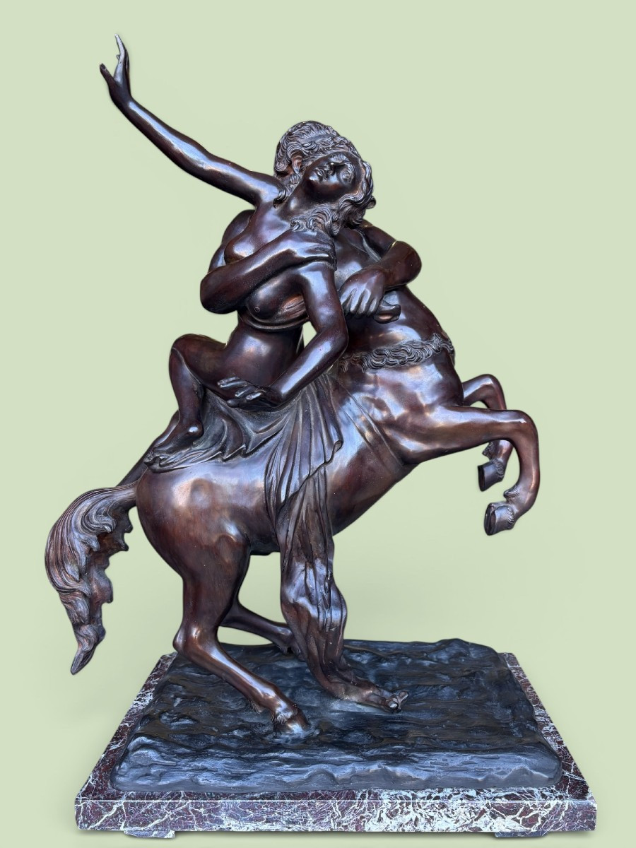 Large Bronze Sculpture "nessus Abducting Déjanire" Greek Mythology, 20th Century.