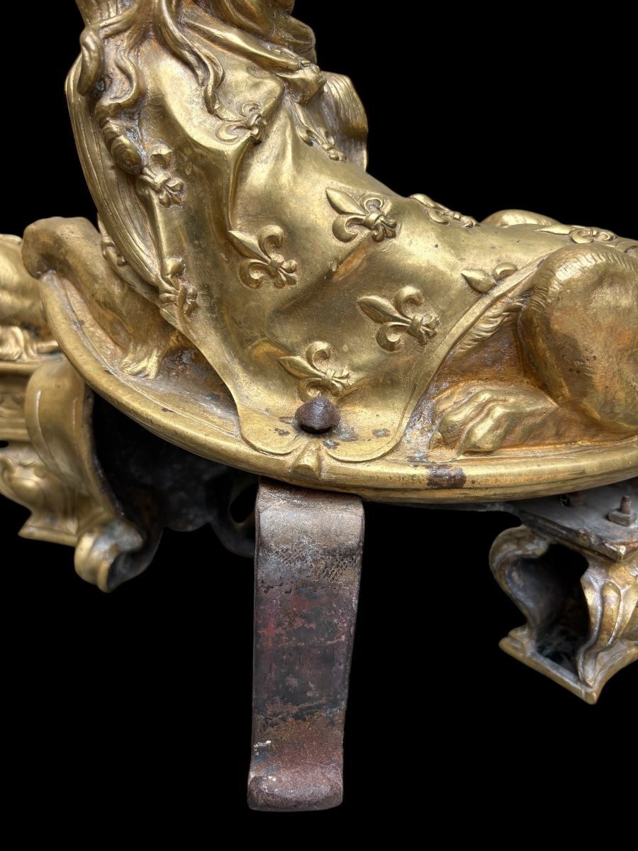 Paire de grands chenets " Sphinx" en bronze Régence 19ème.-photo-7
