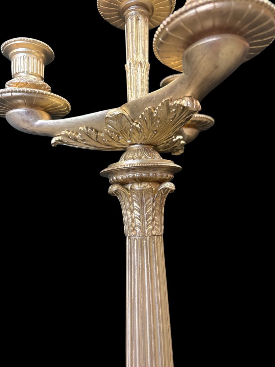 Pair Of Large Bronze Candelabra (71 Cm) In The Empire Style, 19th Century.-photo-3
