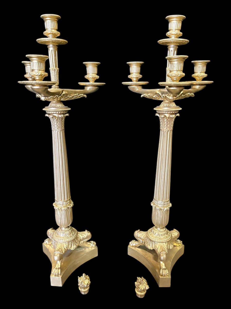 Pair Of Large Bronze Candelabra (71 Cm) In The Empire Style, 19th Century.-photo-1