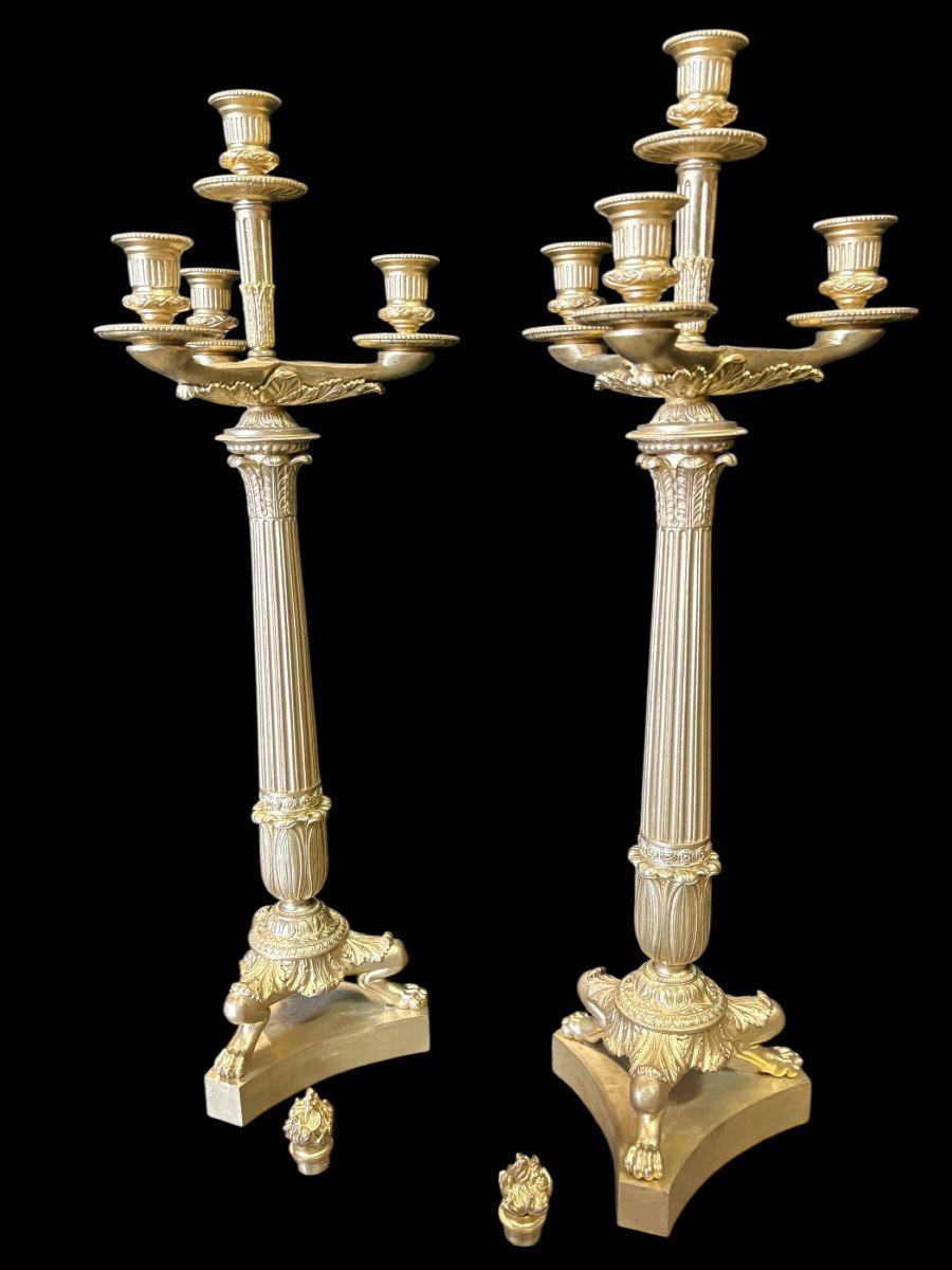 Pair Of Large Bronze Candelabra (71 Cm) In The Empire Style, 19th Century.-photo-2