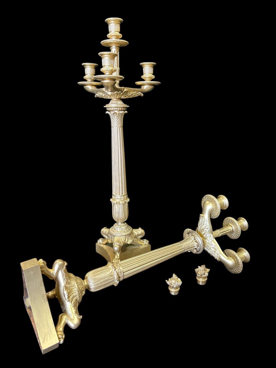 Pair Of Large Bronze Candelabra (71 Cm) In The Empire Style, 19th Century.-photo-3