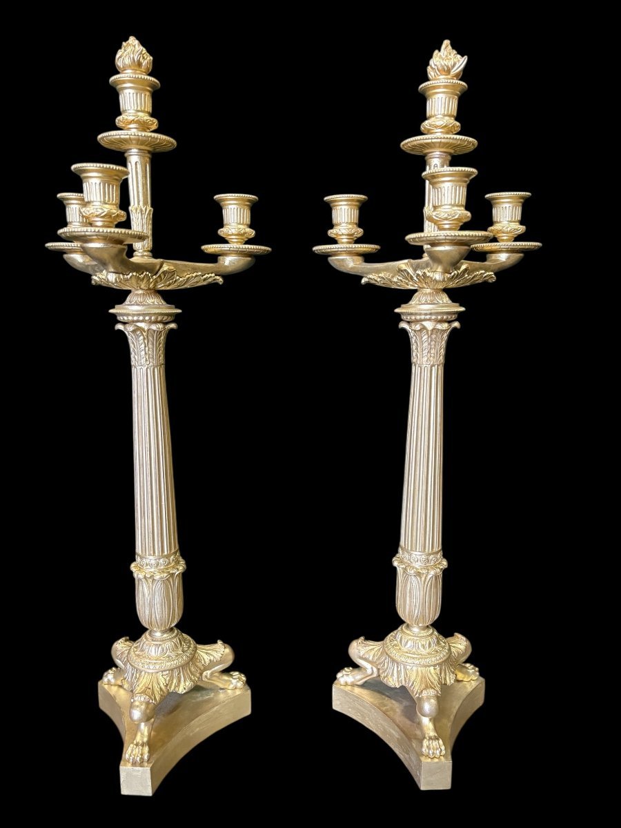 Pair Of Large Bronze Candelabra (71 Cm) In The Empire Style, 19th Century.-photo-4