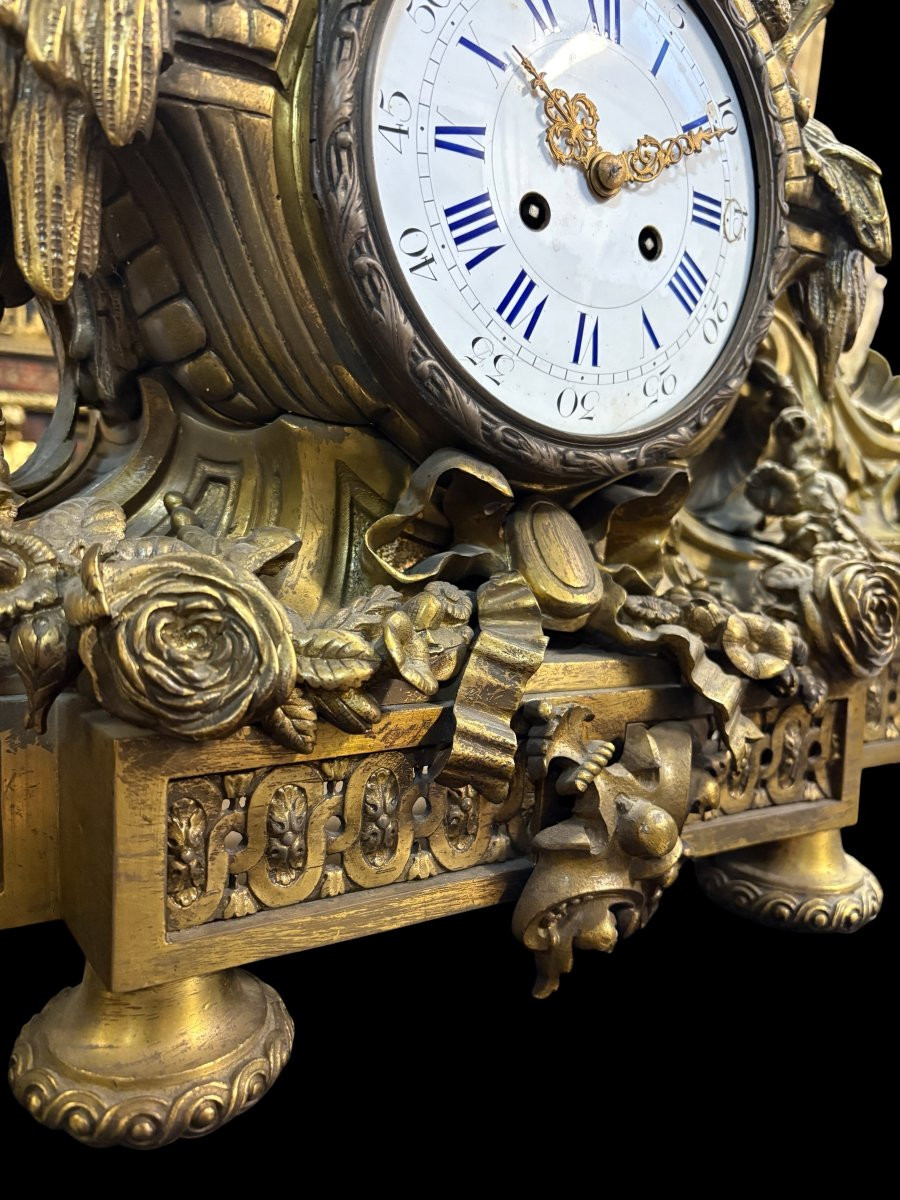 Très grande pendule ( 80 cm ) « Neptunes » en bronze, XIXe siècle.-photo-3