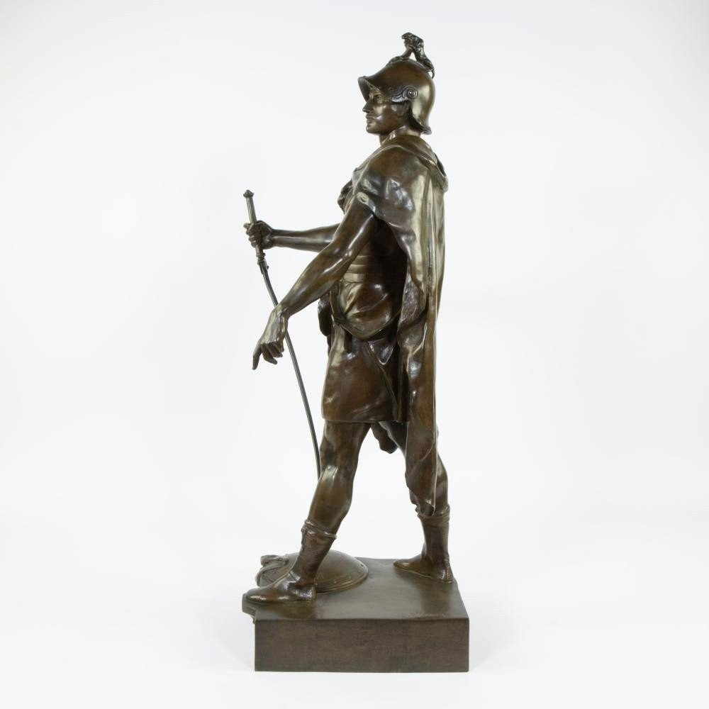 Grande Sculpture En Bronze " Le Devoir " Honor Patria Par E.picault 19ème ( 78 Cm ).-photo-4