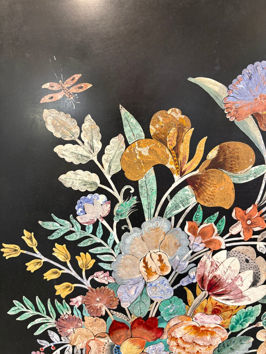 Peinture, « Nature morte aux fleurs » en scagliola, XIXe siècle-photo-2