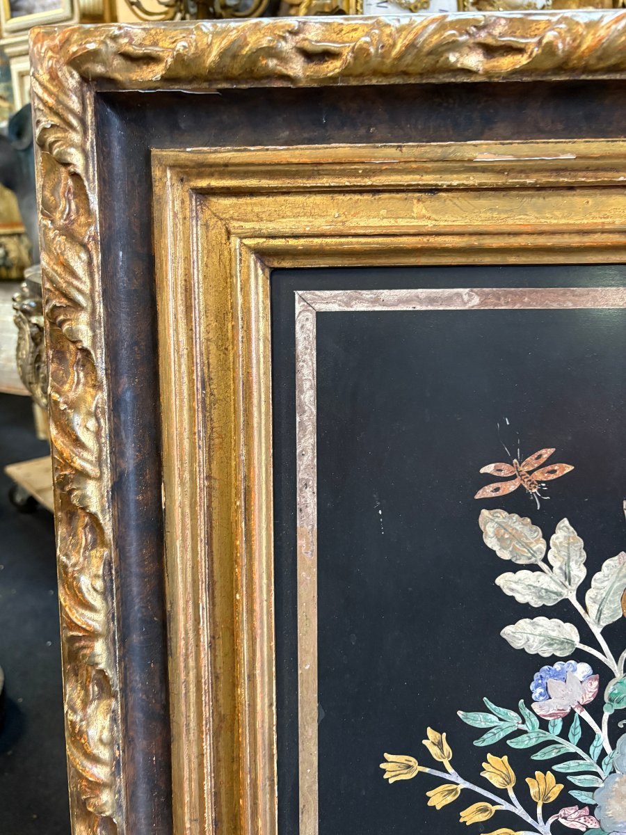 Peinture, « Nature morte aux fleurs » en scagliola, XIXe siècle-photo-4