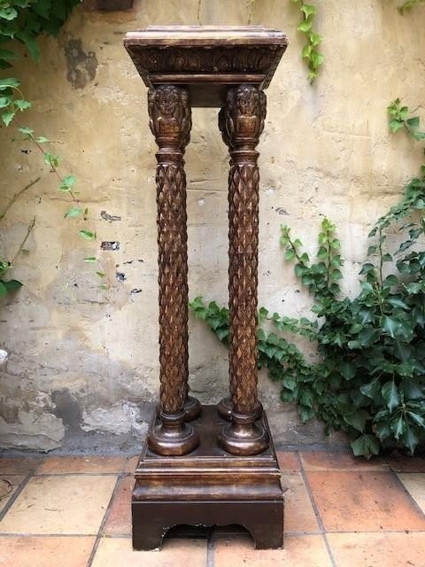 Four-column Renaissance Pedestal In 18th-century Gilded Wood.-photo-3