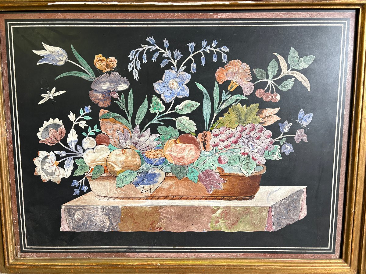 Painting, "still Life With Flowers" In Scagliola, 19th Century-photo-2