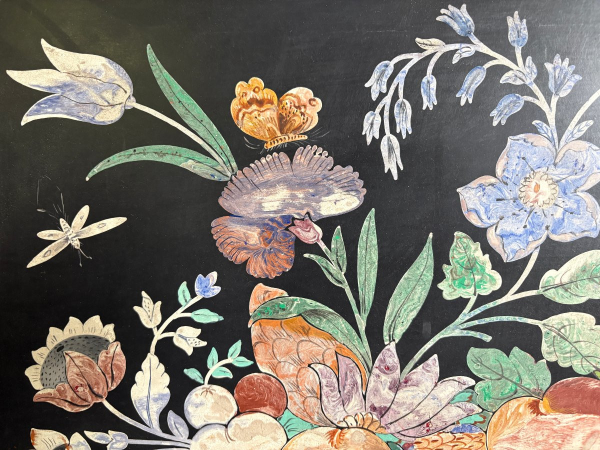 Painting, "still Life With Flowers" In Scagliola, 19th Century-photo-4