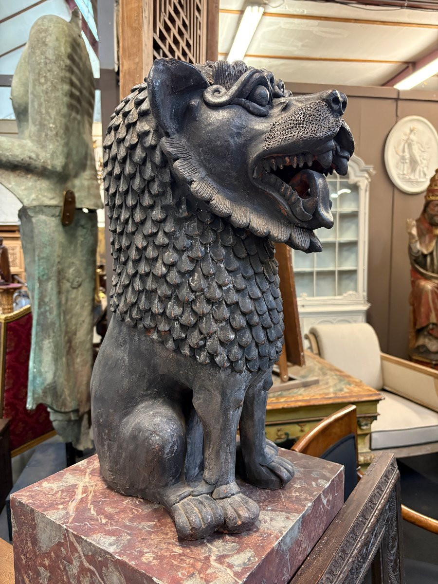 Decorative Oriental Lion In Terra Cotta, Late 19th Century.-photo-2