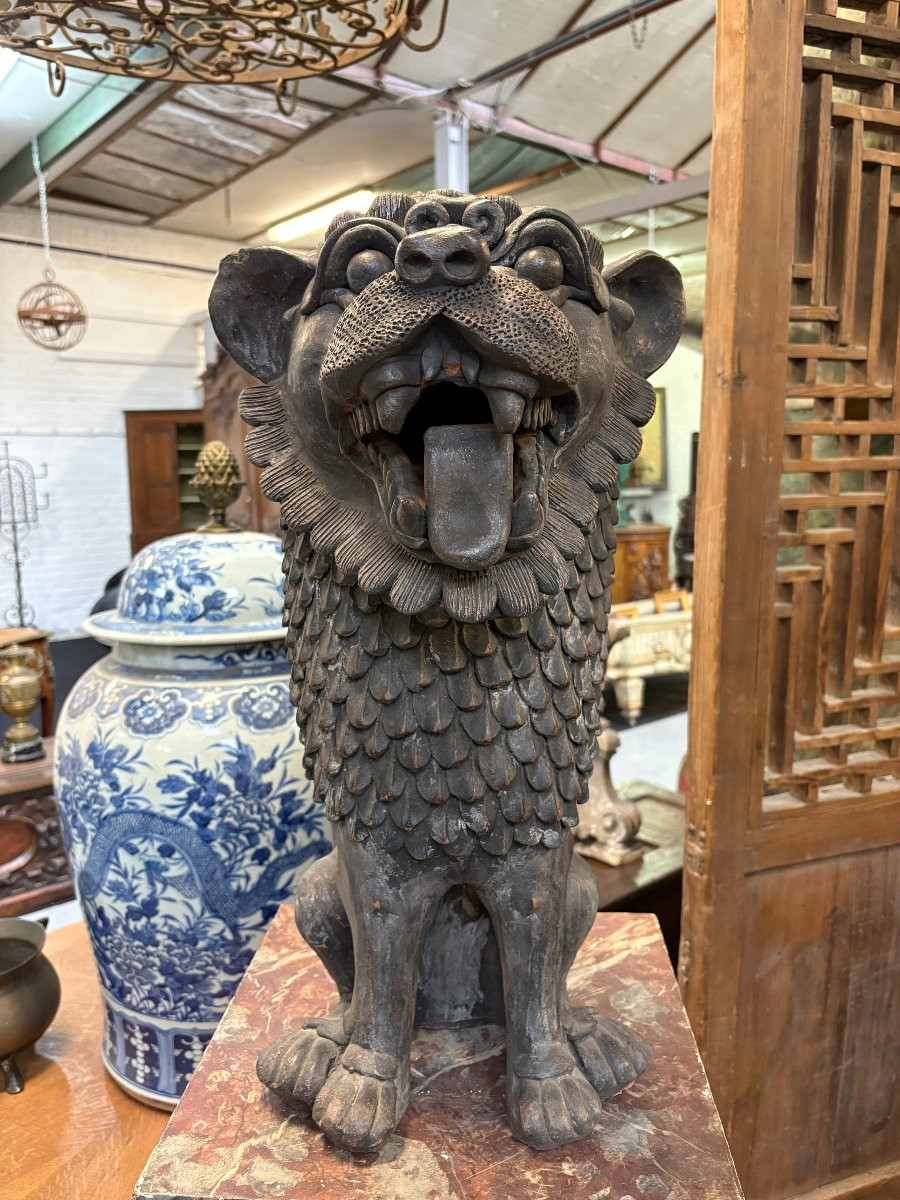 Decorative Oriental Lion In Terra Cotta, Late 19th Century.-photo-3